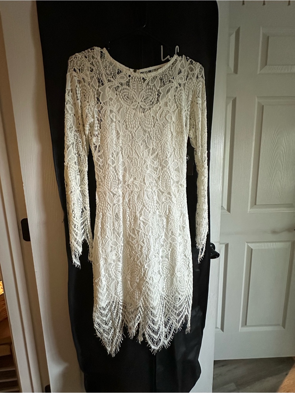 NWT Ashley Mason Ivory Crochet Lace Long-Sleeve Mini Dress